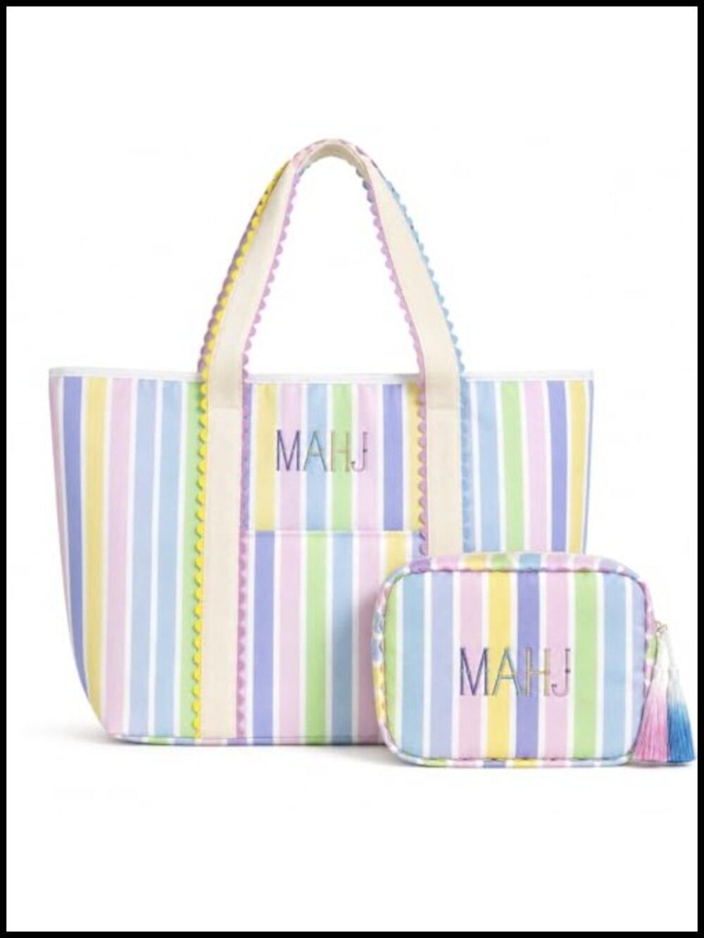 Mahjong Tote Bag with Embroidery, 2-Piece Carrying Case with Large Tile Bag &